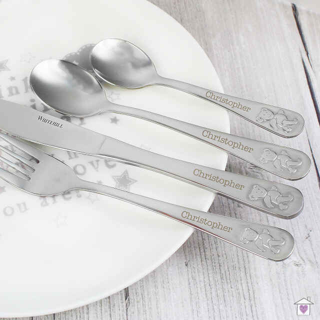 Personalised Teddy 4 Piece Embossed Cutlery Set