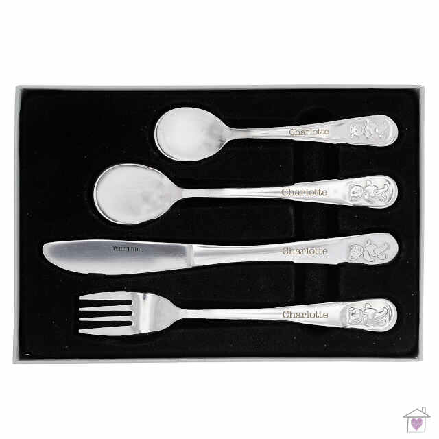 Personalised Teddy 4 Piece Embossed Cutlery Set - Image 2