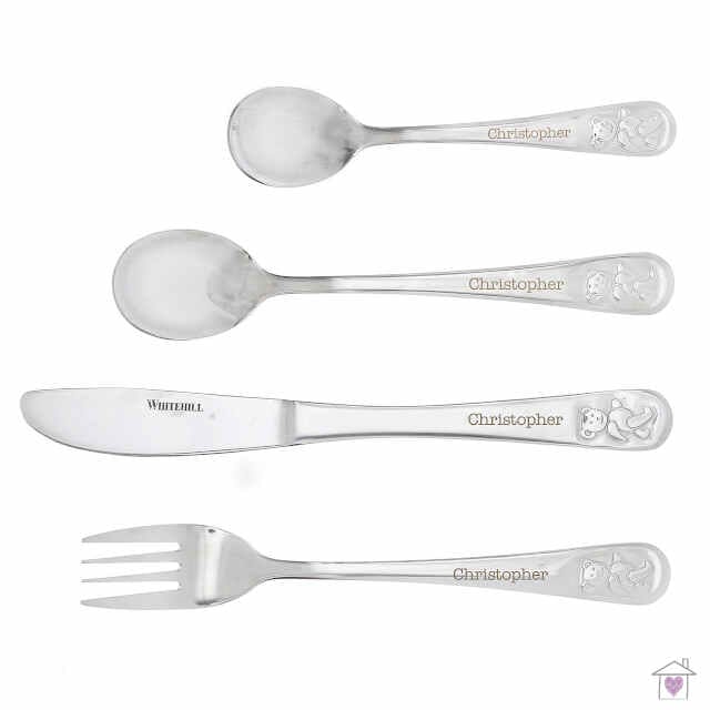 Personalised Teddy 4 Piece Embossed Cutlery Set - Image 3