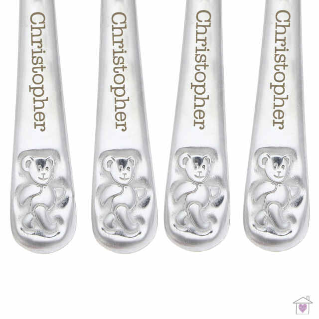 Personalised Teddy 4 Piece Embossed Cutlery Set - Image 4