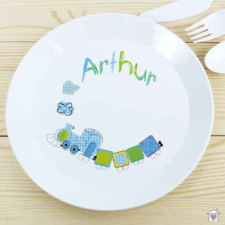 Personalised Patchwork Train Plastic Plate