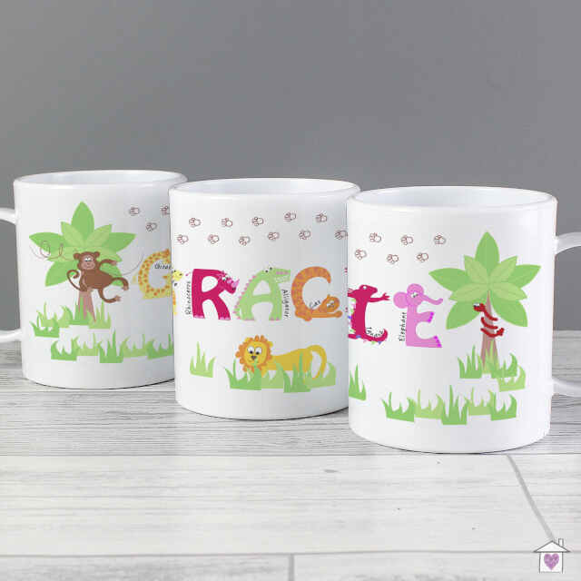 Personalised Pink Animal Alphabet Plastic Cup Mug
