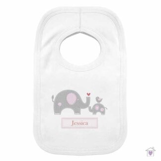 Personalised Pink Elephant 0-3 Months Baby Bib