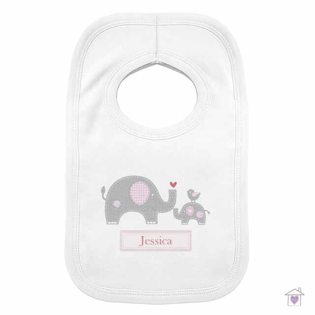 Personalised Pink Elephant 0-3 Months Baby Bib