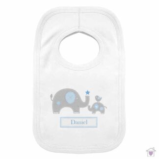 Personalised Blue Elephant 0-3 Months Baby Bib