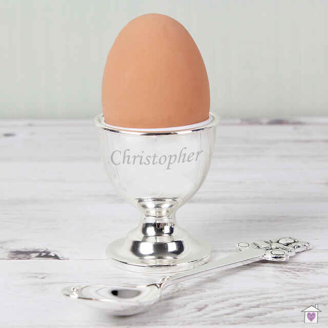 Personalised Silver Egg Cup & Spoon