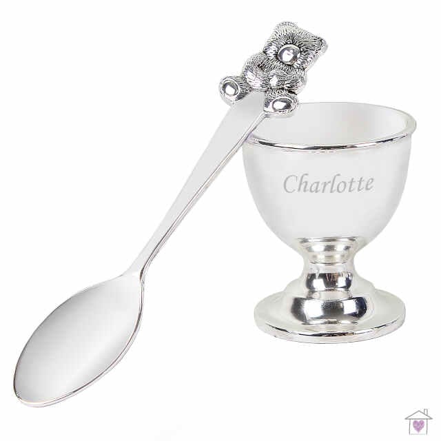 Personalised Silver Egg Cup & Spoon - Image 2