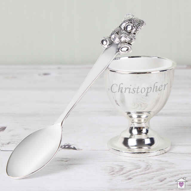 Personalised Silver Egg Cup & Spoon - Image 3