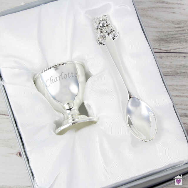 Personalised Silver Egg Cup & Spoon - Image 4