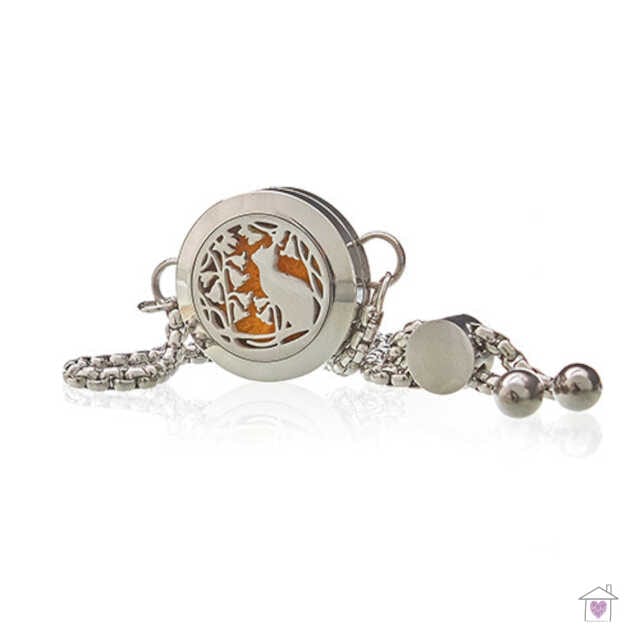Aromatherapy Chain Bracelet - Cat & Flowers - 20mm - Image 4