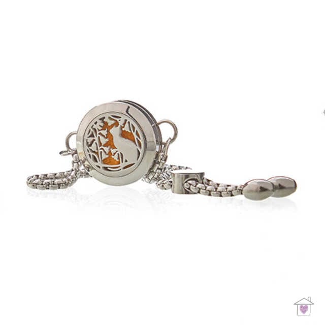 Aromatherapy Chain Bracelet - Cat & Flowers - 20mm