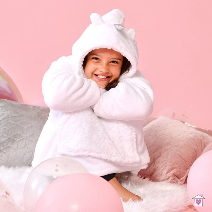Kids White Unicorn Hooded Blanket - Image 5