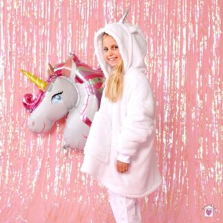 Kids White Unicorn Hooded Blanket