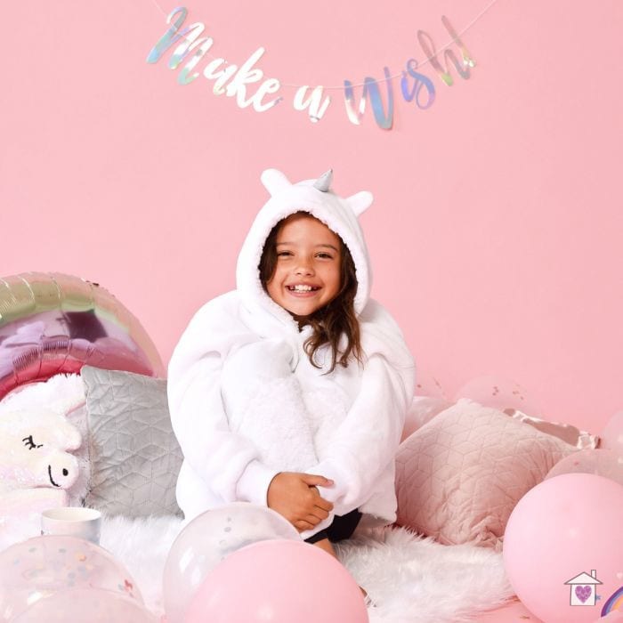 Kids White Unicorn Hooded Blanket - Image 4