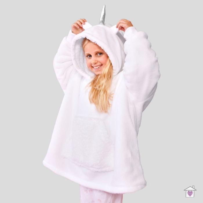 Kids White Unicorn Hooded Blanket - Image 2
