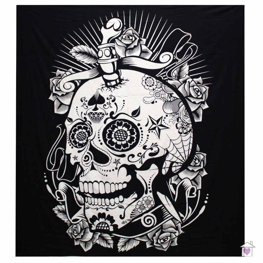 Rose Skull Double Cotton Bedspread / Wall Hanging