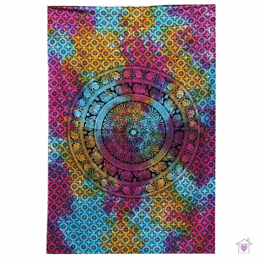 Mandala Elephant Double Cotton Bedspread / Wall Hanging