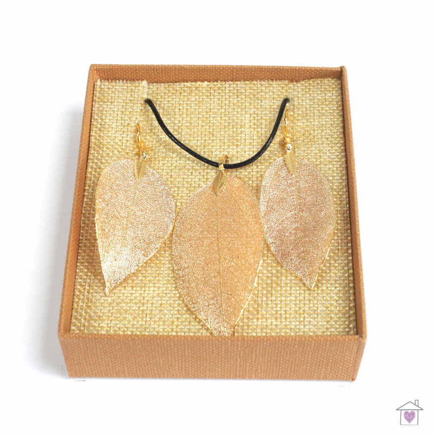 Necklace & Earring Set - Bravery Leaf - Gold