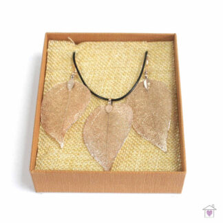 Necklace & Earring Set - Bravery Leaf - Pink Gold