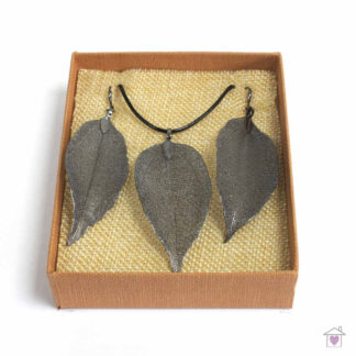Necklace & Earring Set - Bravery Leaf - Pewter