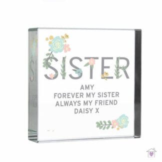 Personalised Floral Sister Large Crystal Token