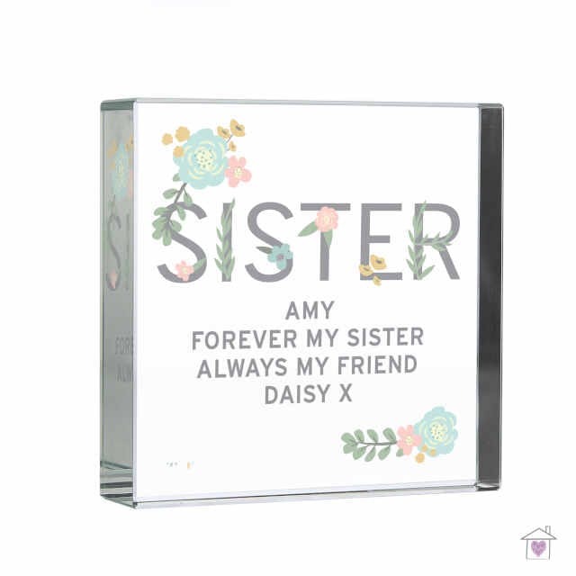 Personalised Floral Sister Large Crystal Token