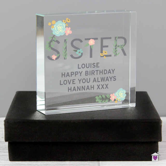 Personalised Floral Sister Large Crystal Token - Image 2