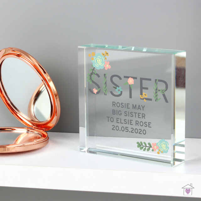 Personalised Floral Sister Large Crystal Token - Image 3