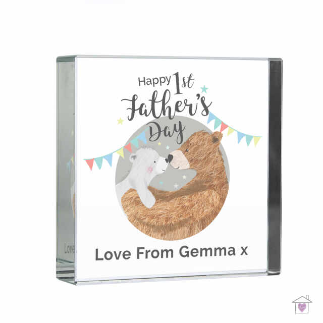 Personalised 1st Father's Day Daddy Bear Large Crystal Token - Image 2