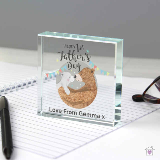 Personalised 1st Father's Day Daddy Bear Large Crystal Token - Image 3