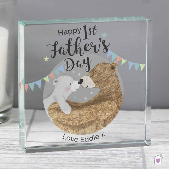 Personalised 1st Father's Day Daddy Bear Large Crystal Token - Image 5
