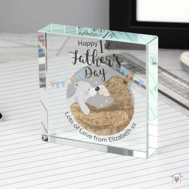 Personalised 1st Father's Day Daddy Bear Large Crystal Token - Image 6