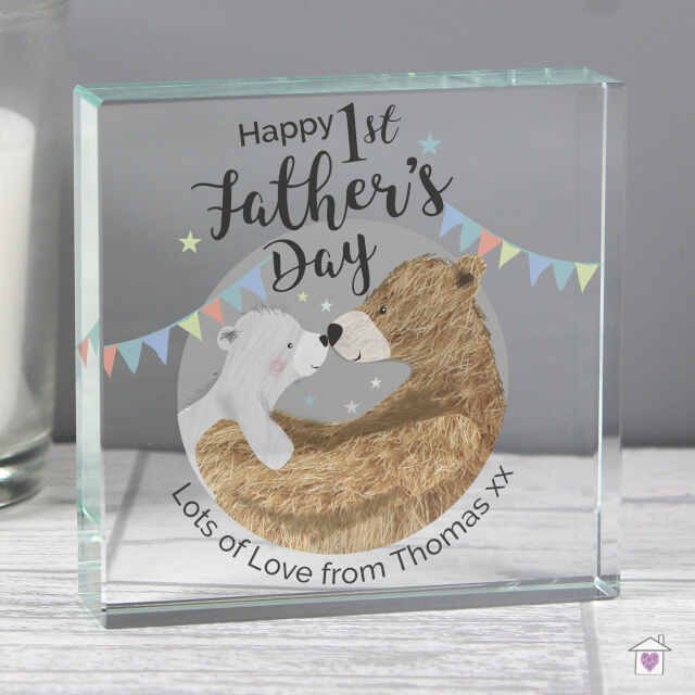Personalised 1st Father's Day Daddy Bear Large Crystal Token - Image 7