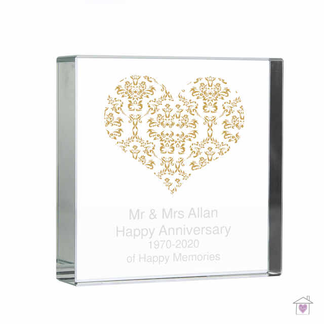 Personalised Gold Damask Heart Large Crystal Token - Image 2