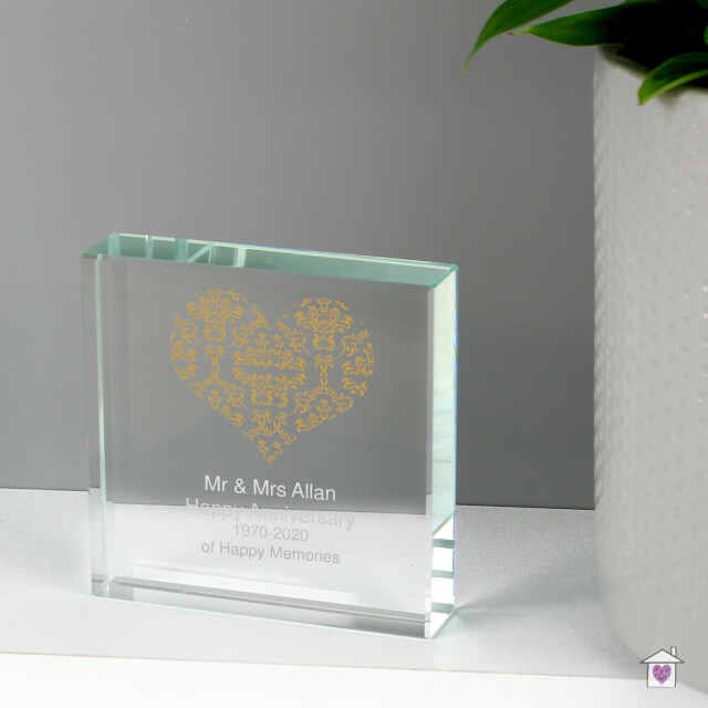 Personalised Gold Damask Heart Large Crystal Token - Image 3