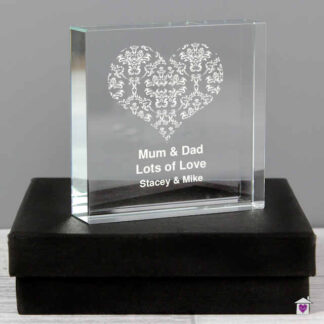 Personalised Damask White Heart Large Crystal Token