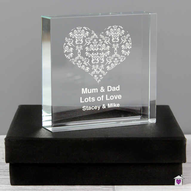 Personalised Damask White Heart Large Crystal Token