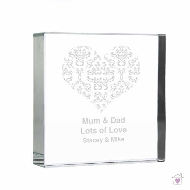 Personalised Damask White Heart Large Crystal Token - Image 2