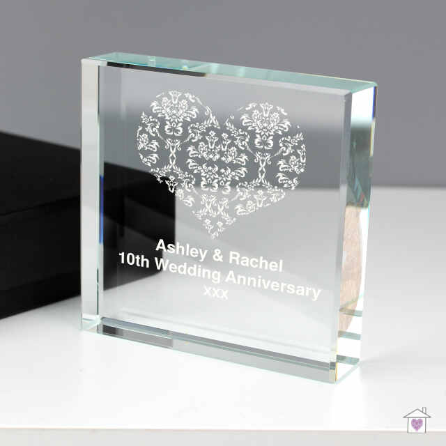 Personalised Damask White Heart Large Crystal Token - Image 3