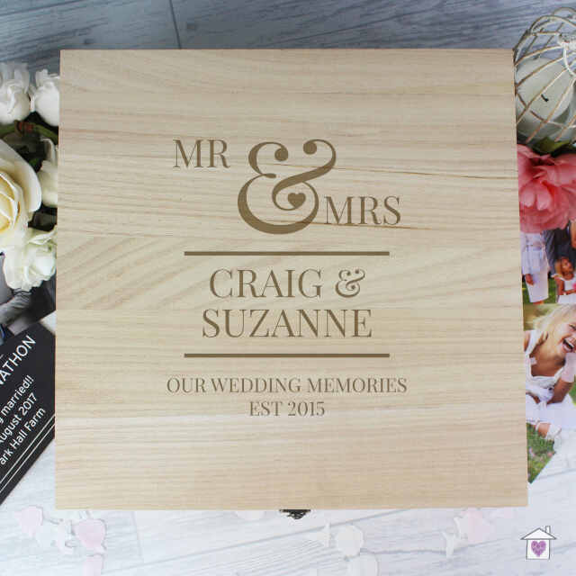 Personalised Mr & Mrs Large Wooden Keepsake Box - Image 3
