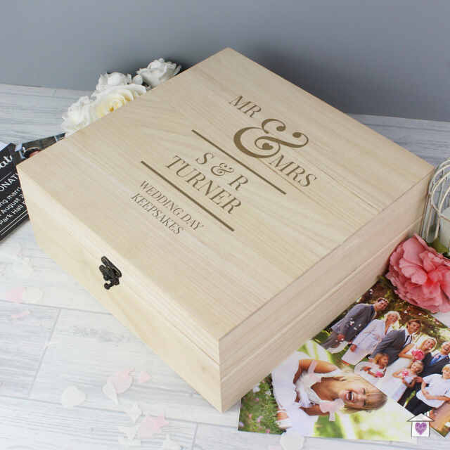Personalised Mr & Mrs Large Wooden Keepsake Box - Image 4