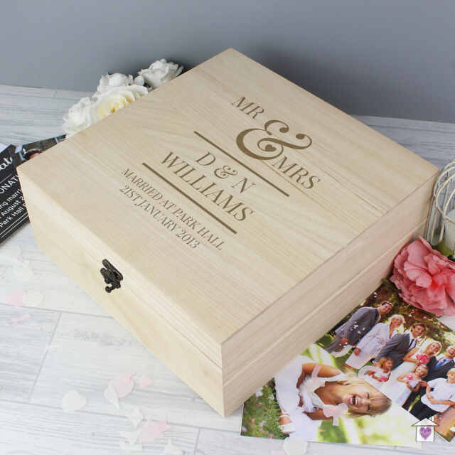 Personalised Mr & Mrs Large Wooden Keepsake Box - Image 6