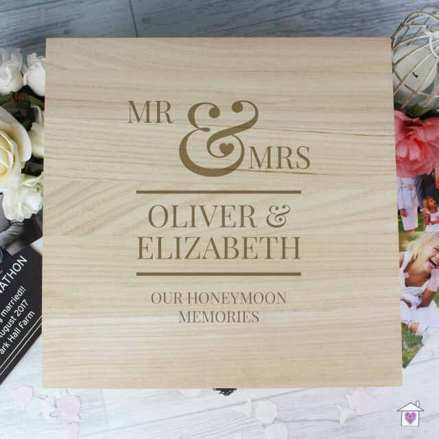 Personalised Mr & Mrs Large Wooden Keepsake Box - Image 7