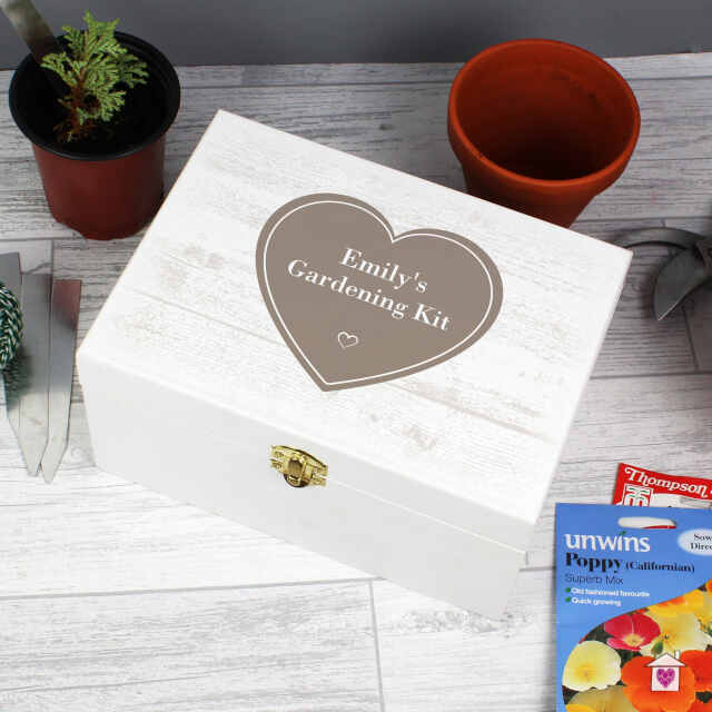 Personalised Rustic Heart White Wooden Keepsake Box - Image 3
