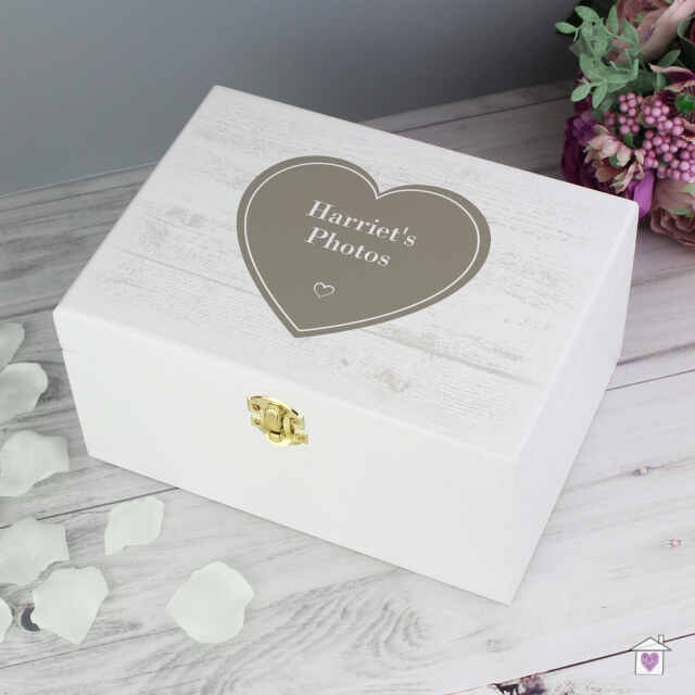 Personalised Rustic Heart White Wooden Keepsake Box - Image 5