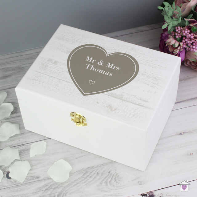 Personalised Rustic Heart White Wooden Keepsake Box - Image 7