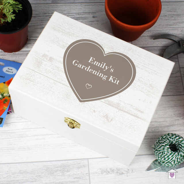 Personalised Rustic Heart White Wooden Keepsake Box - Image 11