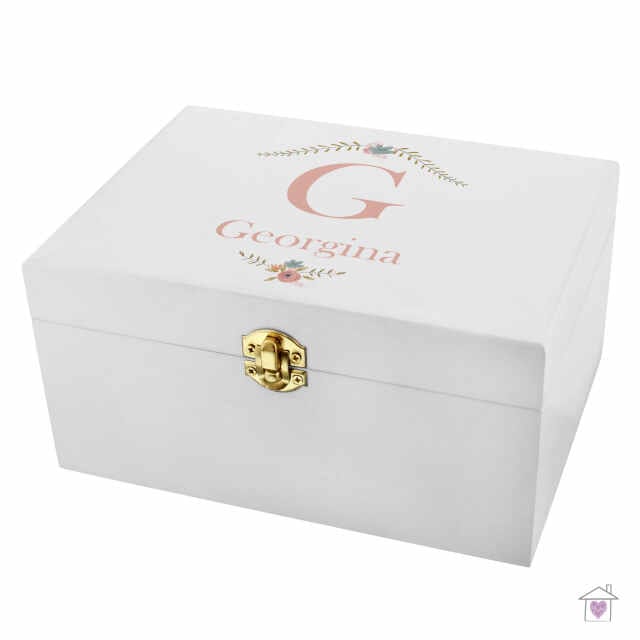 Personalised Floral Bouquet White Wooden Keepsake Box - Image 2