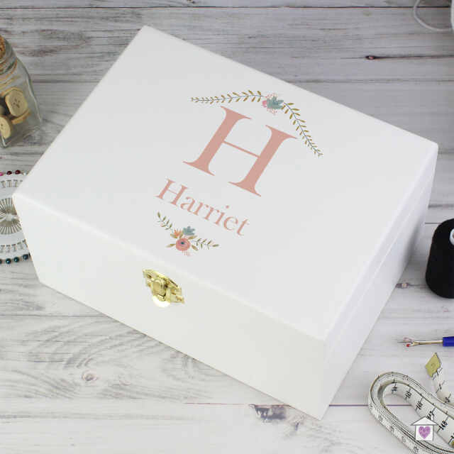 Personalised Floral Bouquet White Wooden Keepsake Box - Image 3