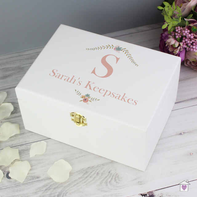 Personalised Floral Bouquet White Wooden Keepsake Box - Image 4